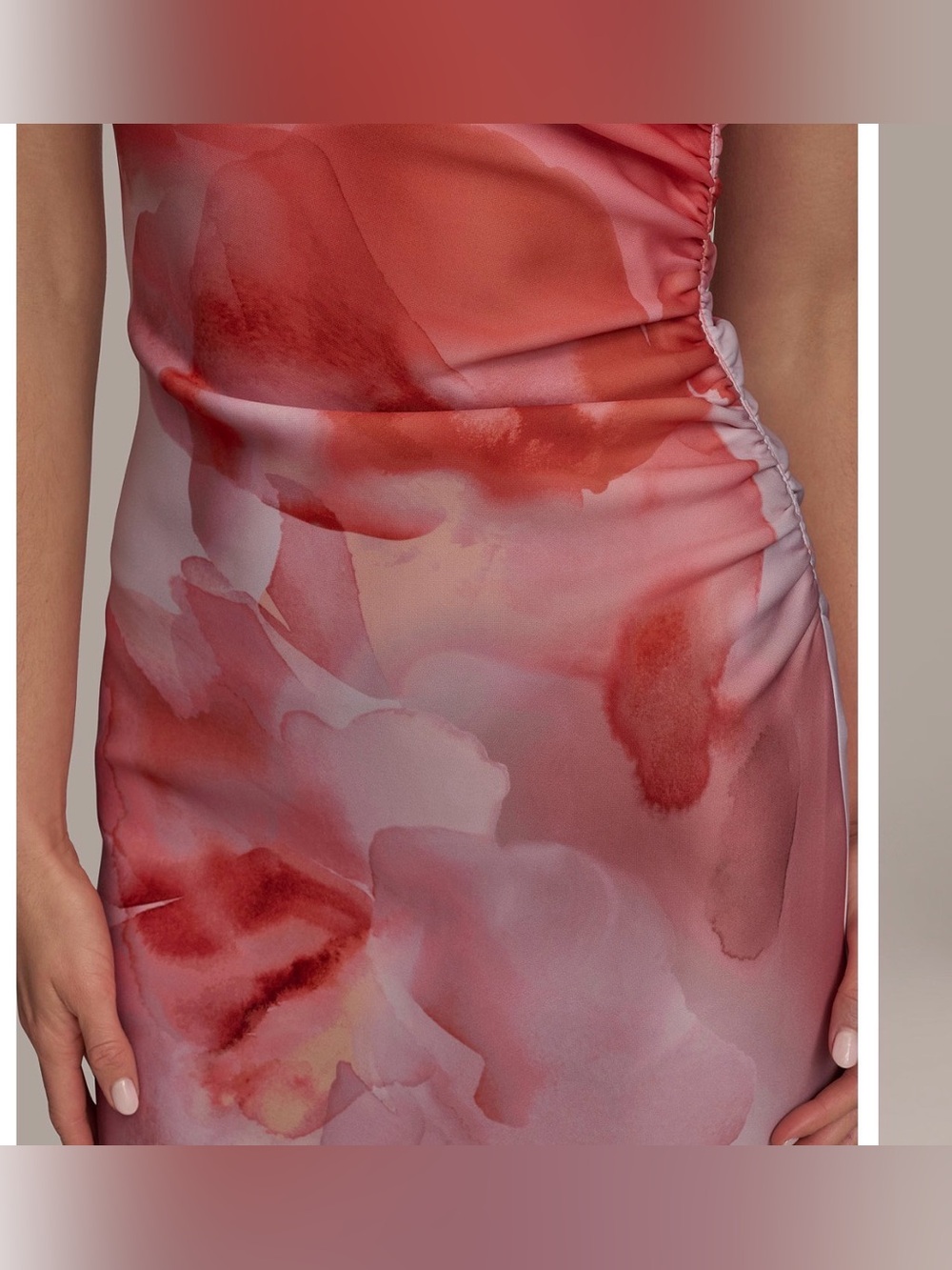 Donna Karan Floral One shoulder Midi Dress Cream and Coral Peach — NWT! Size 10 - Picture 4 of 6